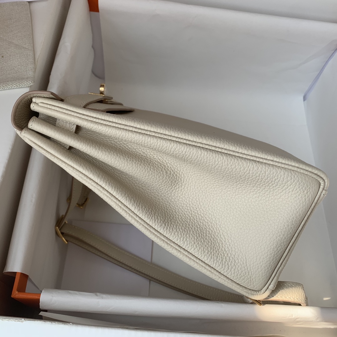 Hermes Kelly Ado Backpack In Pearl Grey Clemence Leather